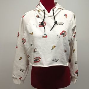 Forever 21 Music&Snickers print cropped hoodie long sleeve top sweatshirt L